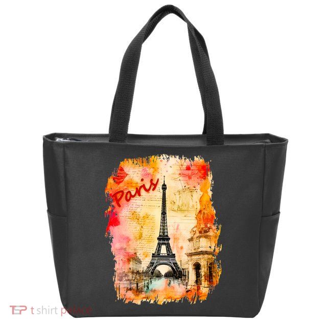 Vintage Paris Eiffel Tower Zip Tote Bag