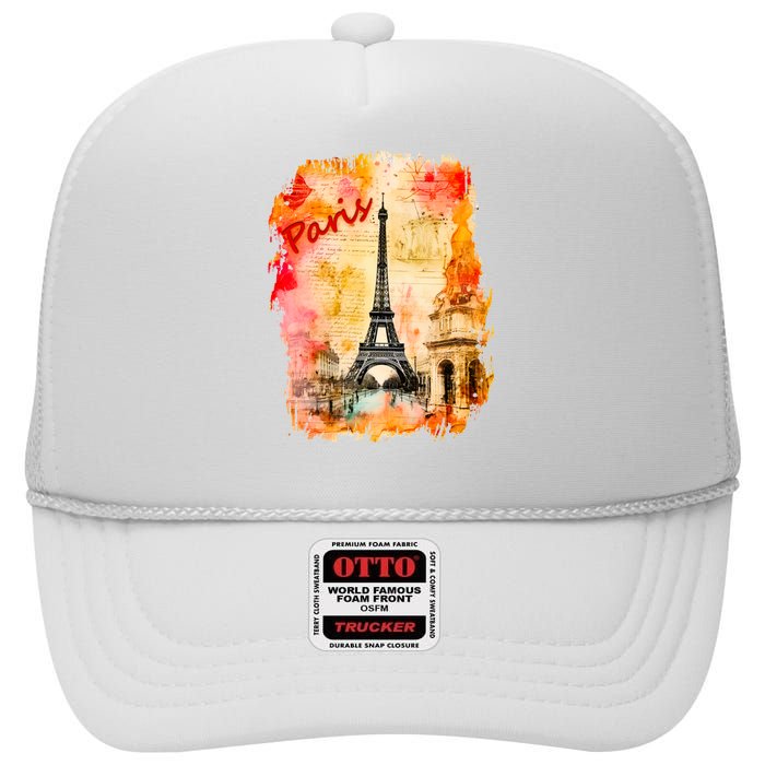 Vintage Paris Eiffel Tower High Crown Mesh Back Trucker Hat