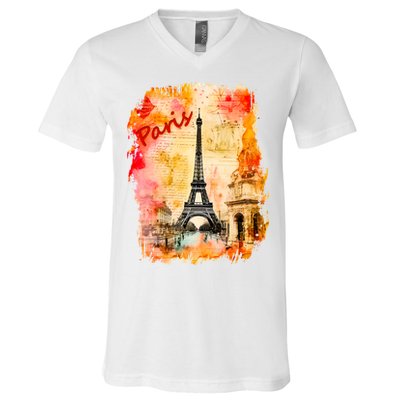 Vintage Paris Eiffel Tower V-Neck T-Shirt