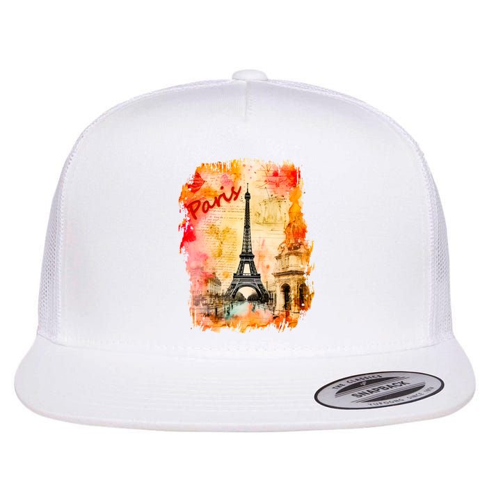 Vintage Paris Eiffel Tower Flat Bill Trucker Hat