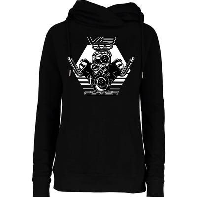 V8 Power Engine Womens Funnel Neck Pullover Hood