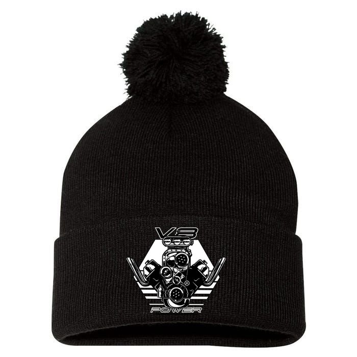 V8 Power Engine Pom Pom 12in Knit Beanie