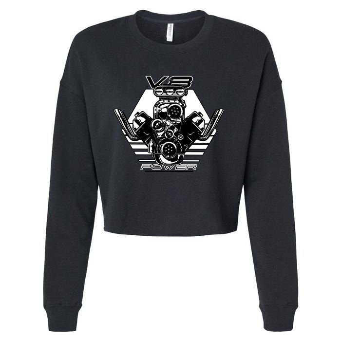 V8 Power Engine Cropped Pullover Crew