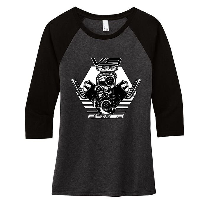 V8 Power Engine Women's Tri-Blend 3/4-Sleeve Raglan Shirt