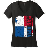 Vintage Panamanian Flag Panama Pride Roots Heritage Gift Women's V-Neck T-Shirt