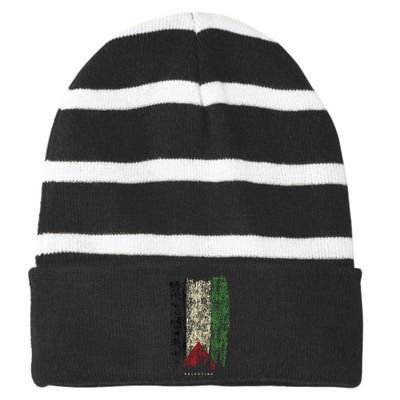 Vintage Palestine Flag Retro Palestinian Flag Palestinian Striped Beanie with Solid Band