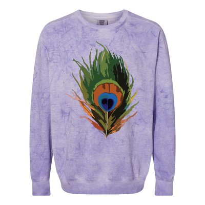 Vintage Peacock Feather Print Colorblast Crewneck Sweatshirt