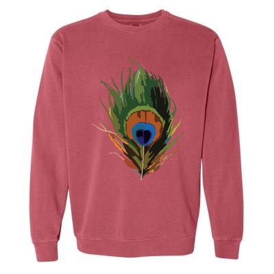 Vintage Peacock Feather Print Garment-Dyed Sweatshirt