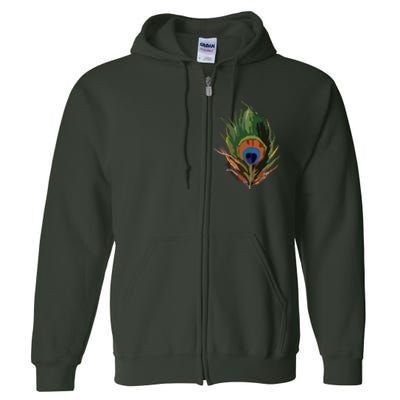 Vintage Peacock Feather Print Full Zip Hoodie