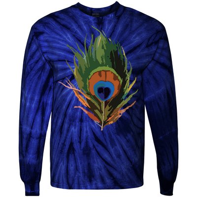 Vintage Peacock Feather Print Tie-Dye Long Sleeve Shirt