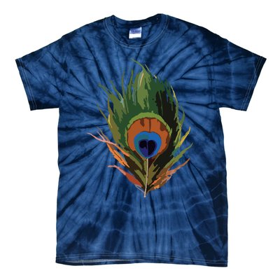 Vintage Peacock Feather Print Tie-Dye T-Shirt