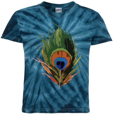 Vintage Peacock Feather Print Kids Tie-Dye T-Shirt