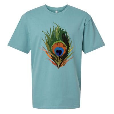 Vintage Peacock Feather Print Sueded Cloud Jersey T-Shirt