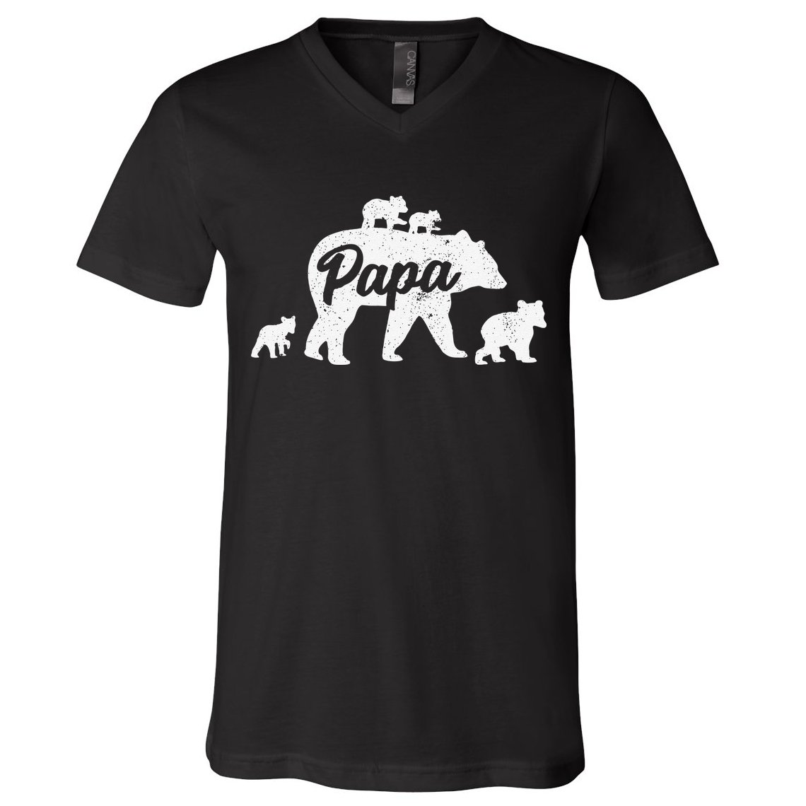 Vintage Papa Father Bear With 4 Cub Mothers Day V-Neck T-Shirt
