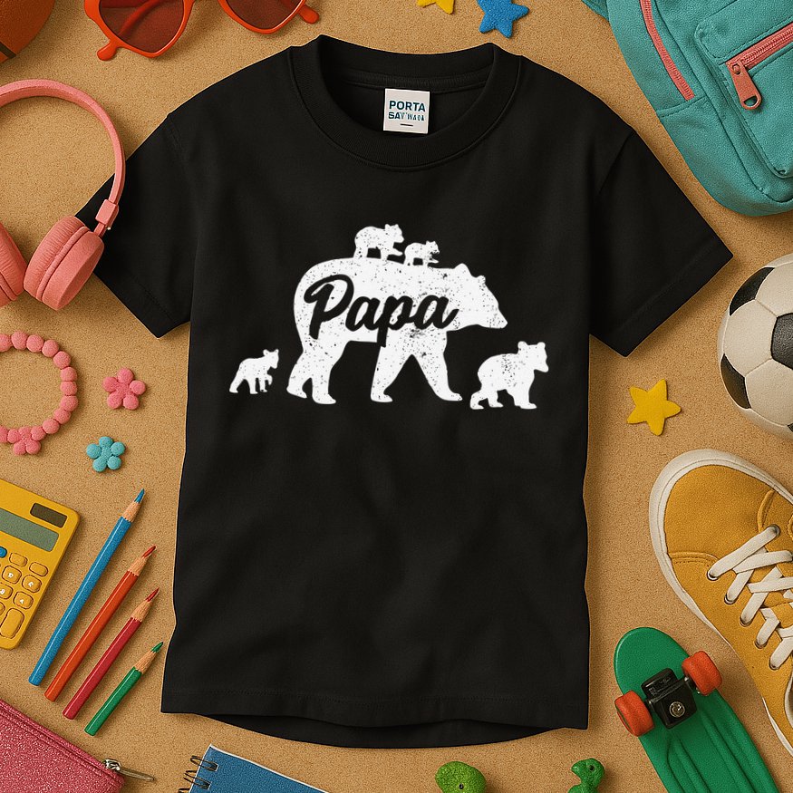 Vintage Papa Father Bear With 4 Cub Mothers Day Kids T-Shirt