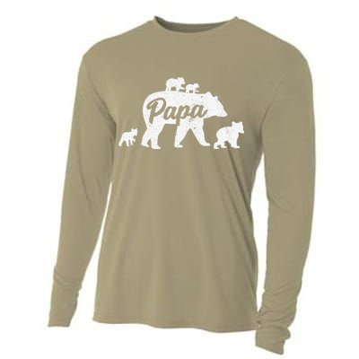 Vintage Papa Father Bear With 4 Cub Mothers Day Cooling Performance Long Sleeve Crew