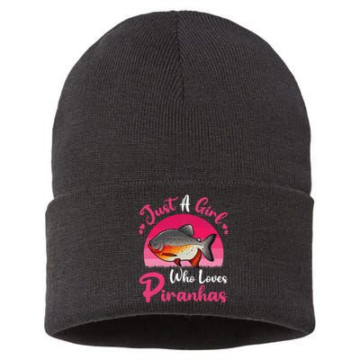 Vintage Piranha Fish Lover Just A Who Loves Piranhas Sustainable Knit Beanie