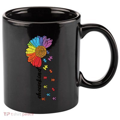 Vintage Puzzle Flower Choose Kind Autism Awareness Kindness Gift 11oz C Handle Ceramic Mug