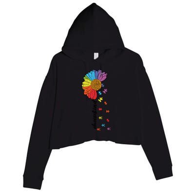 Vintage Puzzle Flower Choose Kind Autism Awareness Kindness Gift Crop Fleece Hoodie