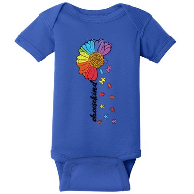 Vintage Puzzle Flower Choose Kind Autism Awareness Kindness Gift Baby Bodysuit