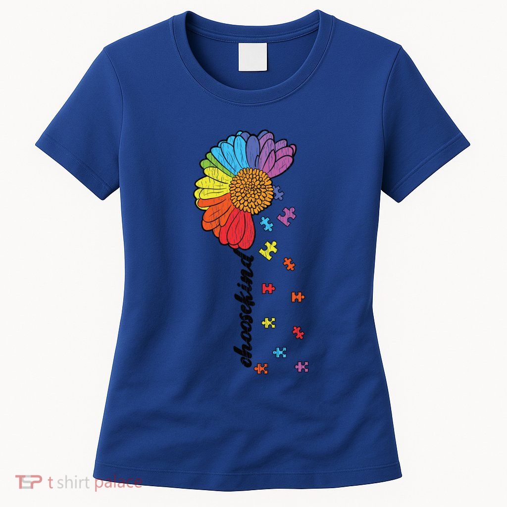 Vintage Puzzle Flower Choose Kind Autism Awareness Kindness Gift Womens T-Shirt