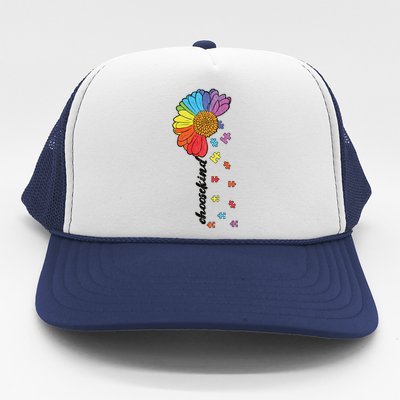 Vintage Puzzle Flower Choose Kind Autism Awareness Kindness Gift Trucker Hat