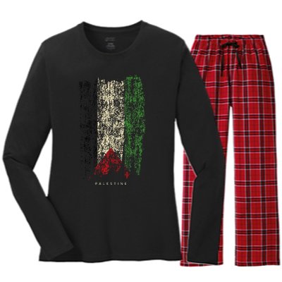 Vintage Palestine Flag Retro Palestinian Flag Palestinian Women's Long Sleeve Flannel Pajama Set 