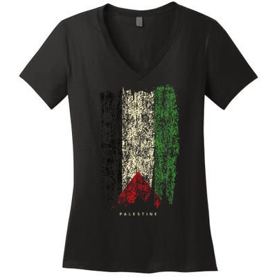 Vintage Palestine Flag Retro Palestinian Flag Palestinian Women's V-Neck T-Shirt