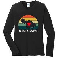 Vintage Pray For Maui Hawaii Strong Heart Gift Maui Fires Ladies Long Sleeve Shirt