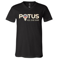 Vintage Potus Female Symbol Yes She Kam Harris For President V-Neck T-Shirt