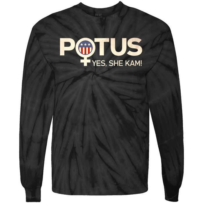 Vintage Potus Female Symbol Yes She Kam Harris For President Tie-Dye Long Sleeve Shirt