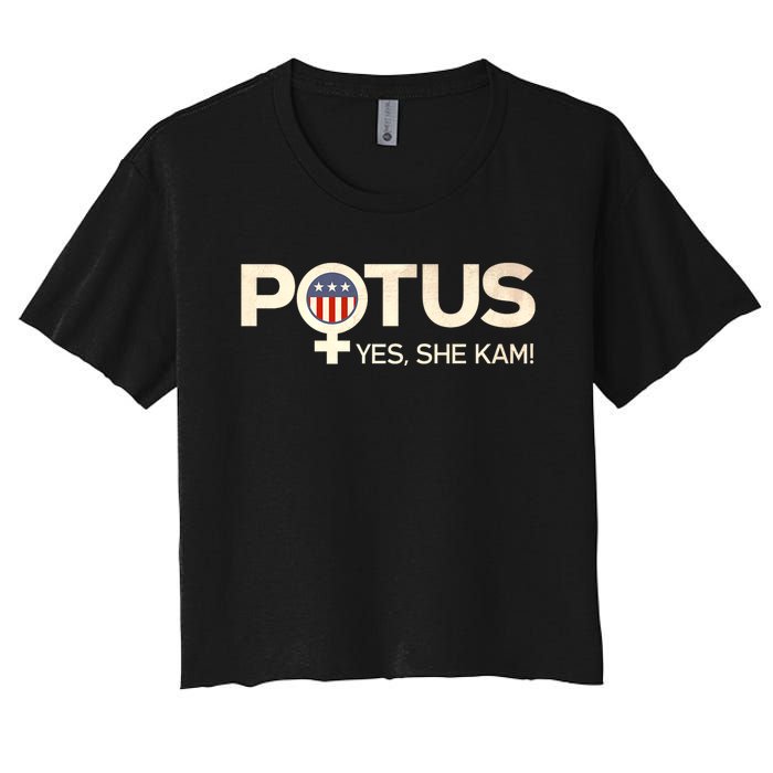 Vintage Potus Female Symbol Yes She Kam Harris For President Women's Crop Top Tee