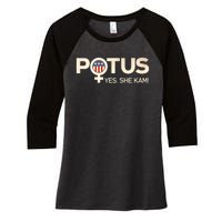 Vintage Potus Female Symbol Yes She Kam Harris For President Women's Tri-Blend 3/4-Sleeve Raglan Shirt