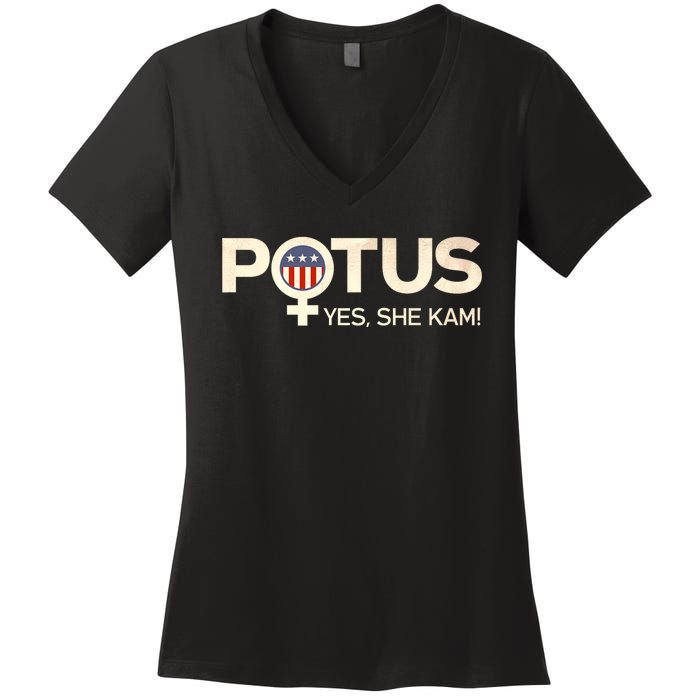 Vintage Potus Female Symbol Yes She Kam Harris For President Women's V-Neck T-Shirt