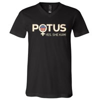 Vintage Potus Female Symbol Yes She Kam Harris For President V-Neck T-Shirt