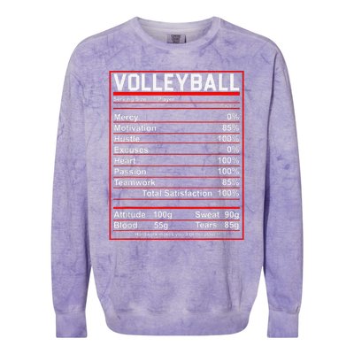 Volleyball Player Funny Volleyball Nutrition Facts Colorblast Crewneck Sweatshirt