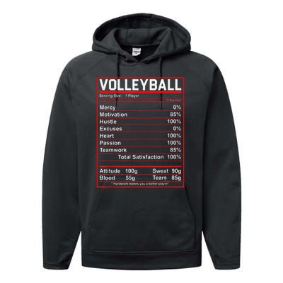 Volleyball Player Funny Volleyball Nutrition Facts Performance Fleece Hoodie