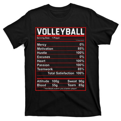 Volleyball Player Funny Volleyball Nutrition Facts T-Shirt