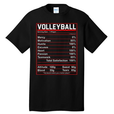 Volleyball Player Funny Volleyball Nutrition Facts Tall T-Shirt