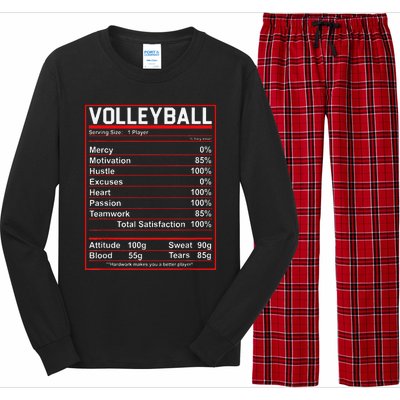 Volleyball Player Funny Volleyball Nutrition Facts Long Sleeve Pajama Set