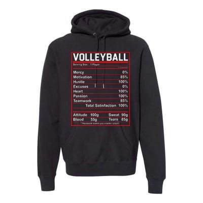 Volleyball Player Funny Volleyball Nutrition Facts Premium Hoodie