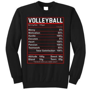 Volleyball Player Funny Volleyball Nutrition Facts Tall Sweatshirt