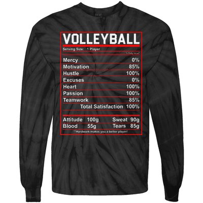 Volleyball Player Funny Volleyball Nutrition Facts Tie-Dye Long Sleeve Shirt