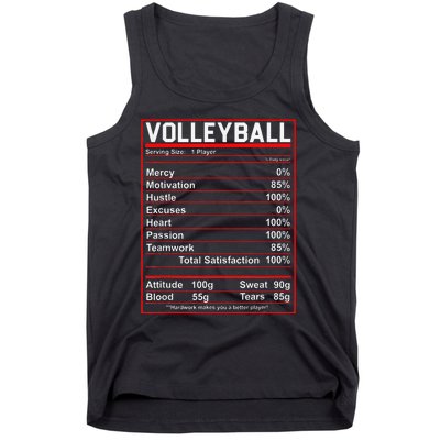 Volleyball Player Funny Volleyball Nutrition Facts Tank Top