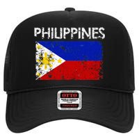 Vintage Philippines Filipino Flag Pride Gift High Crown Mesh Back Trucker Hat