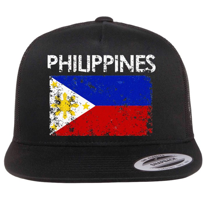 Vintage Philippines Filipino Flag Pride Gift Flat Bill Trucker Hat