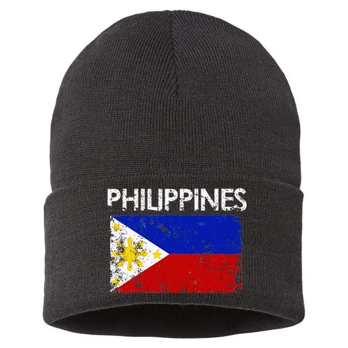 Vintage Philippines Filipino Flag Pride Gift Sustainable Knit Beanie