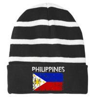 Vintage Philippines Filipino Flag Pride Gift Striped Beanie with Solid Band