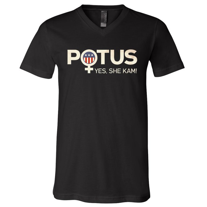 Vintage Potus Female Symbol Yes She Kam Harris For President Sweat V-Neck T-Shirt