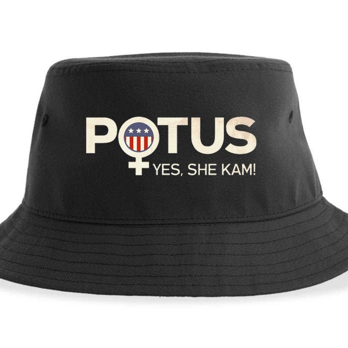 Vintage Potus Female Symbol Yes She Kam Harris For President Sweat Sustainable Bucket Hat